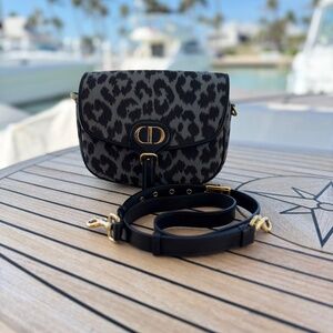 Dior Bobby Shoulder Bag in Grey Mizza Canvas with Black Leather Trim